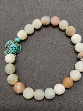 Beaded Sea Turtle Bracelet Beach Tropical Natural Sand Colors Protect Wildlife